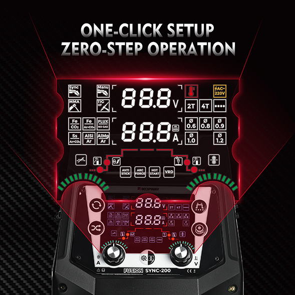 SYNCMIG-200 Multiprozess MIG/MAG/MMA/TIG Synergische Schweißmaschine mit LED-Anzeige 110/220V